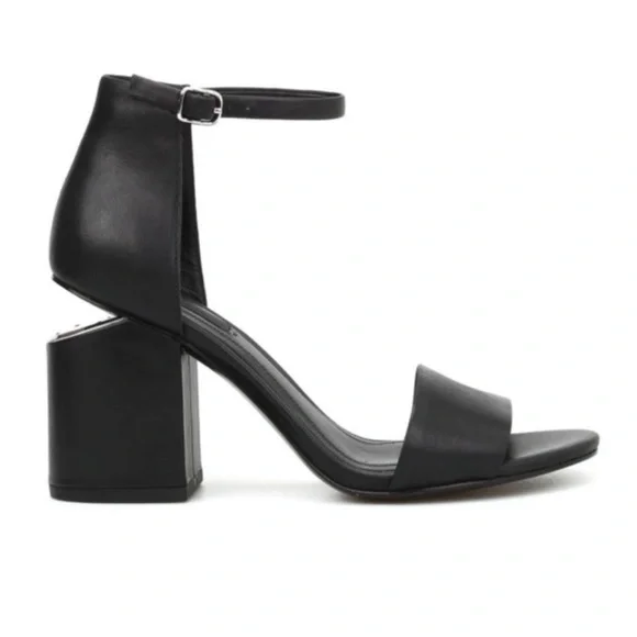 Alexander Wang Abby Cut Out Sandals, Black Leather Silver Hardware, Size 38/7.5 - Picture 2 of 13